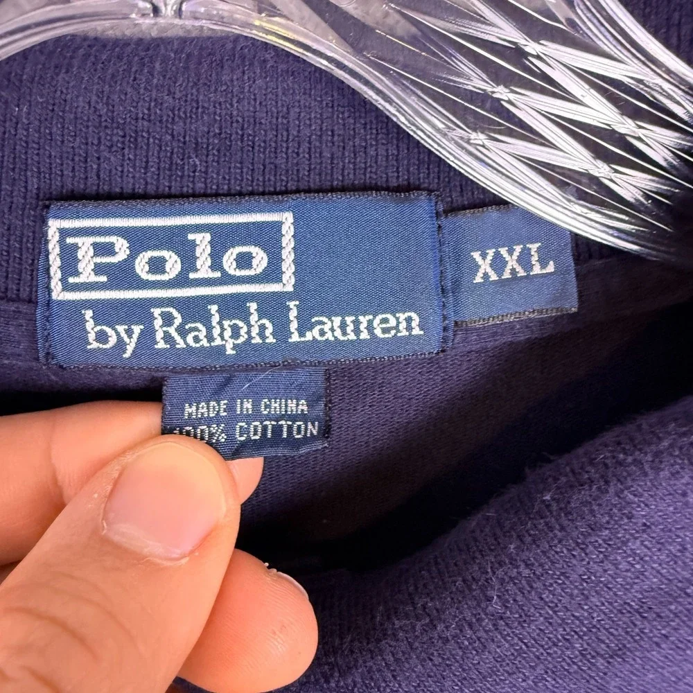 VTG Y2K Polo Ralph Lauren Mens Long Sleeve Polo Shirt Navy‎ XXL Rugby Academia
